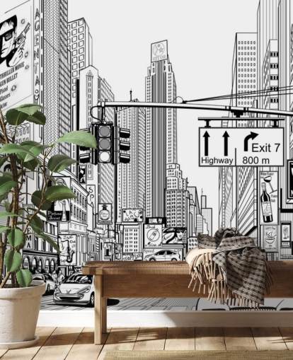 mustavalkoinen New Yorkin taustakuvamaalaus nimeltä Street New Yorkissa olohuoneisiin, makuuhuoneisiin ja keittiöihin mustavalkoinen New Yorkin taustakuvamaalaus nimeltä Street New Yorkissa olohuoneisiin, makuuhuoneisiin ja keittiöihin