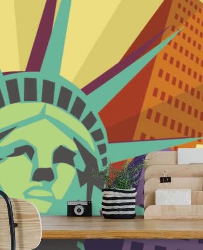 Decorazione murale con illustrazione di New York e Statua della Libertà Decorazione murale con illustrazione di New York e Statua della Libertà