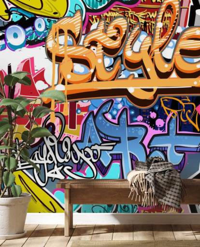 mural de parede de grafite colorido e personalizável chamado Graffiti Style para quartos de adolescentes e crianças mural de parede de grafite colorido e personalizável chamado Graffiti Style para quartos de adolescentes e crianças