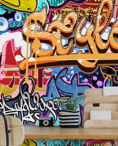 farverigt tilpasseligt graffiti-vægmaleri kaldet Graffiti Style til soveværelser for teenagere og børn farverigt tilpasseligt graffiti-vægmaleri kaldet Graffiti Style til soveværelser for teenagere og børn