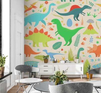 farverige tegneserie dinosaurer tapet