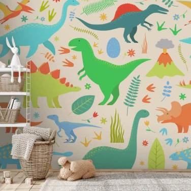 farverige tegneserie dinosaurer tapet