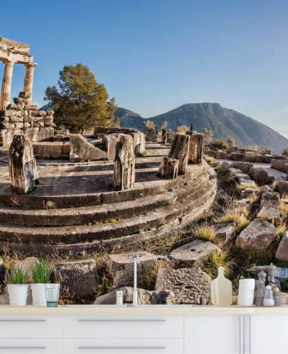 blue and white custom greece wall mural called The Temple of Athena, Delphi blue and white custom greece wall mural called The Temple of Athena, Delphi