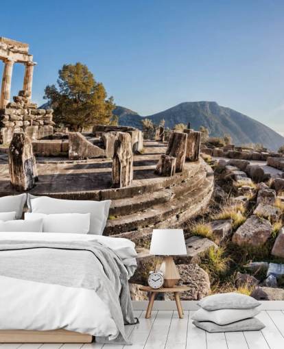 fresque murale personnalisée bleue et blanche en Grèce appelée Le Temple d'Athéna, Delphes fresque murale personnalisée bleue et blanche en Grèce appelée Le Temple d'Athéna, Delphes