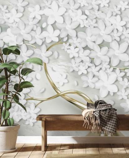 hvide blomster på guld træstamme tapet hvide blomster på guld træstamme tapet