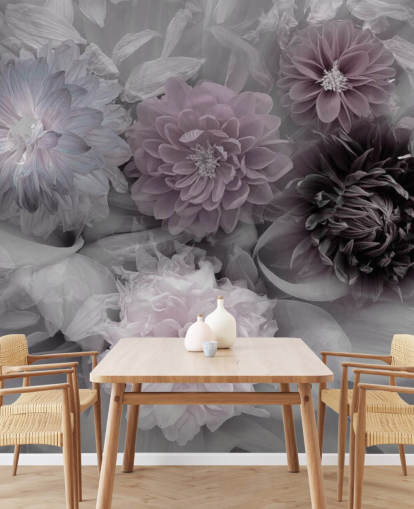 mural de papel de parede floral rosa e lilás chamado Dahlia Dream para quartos e salões mural de papel de parede floral rosa e lilás chamado Dahlia Dream para quartos e salões