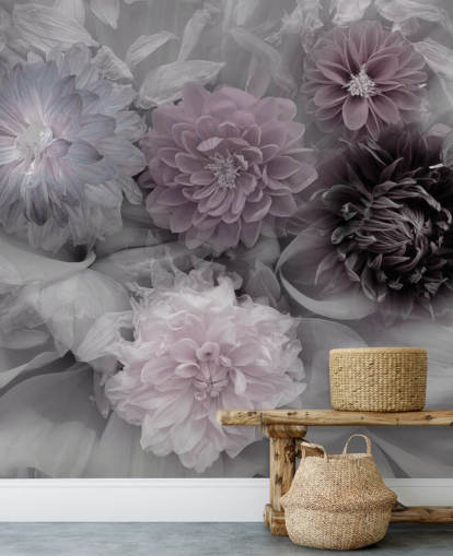 pink and lilac floral wallpaper mural called Dahlia Dream for bedrooms and lounges pink and lilac floral wallpaper mural called Dahlia Dream for bedrooms and lounges