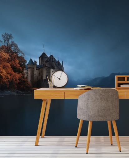 dark lake in autumn with castle wallpaper dark lake in autumn with castle wallpaper