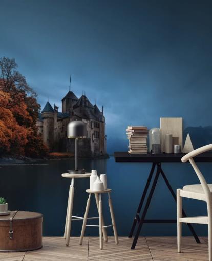 lac sombre en automne avec le papier peint du château lac sombre en automne avec le papier peint du château