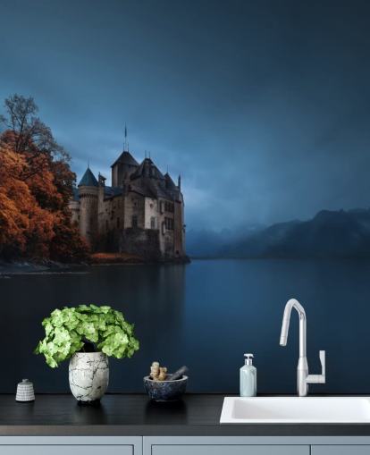 dark lake in autumn with castle wallpaper dark lake in autumn with castle wallpaper