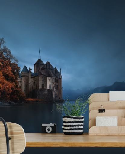 lac sombre en automne avec le papier peint du château lac sombre en automne avec le papier peint du château