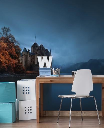 mörk sjö i höst med slott tapeter mörk sjö i höst med slott tapeter