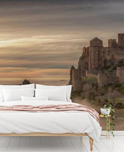 spanish castle on mountaintop above mist mountains wallpaper spanish castle on mountaintop above mist mountains wallpaper