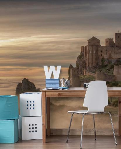 castelo espanhol no topo da montanha acima das montanhas da névoa wallpaper castelo espanhol no topo da montanha acima das montanhas da névoa wallpaper