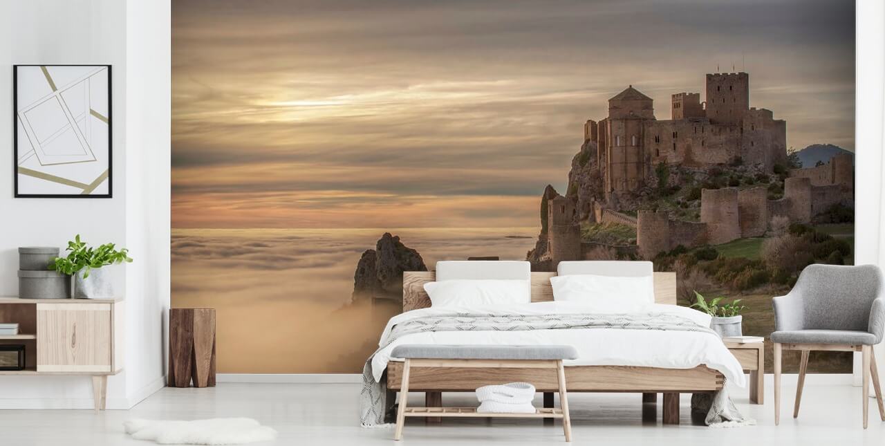 spanish castle on mountaintop above mist mountains wallpaper spanish castle on mountaintop above mist mountains wallpaper