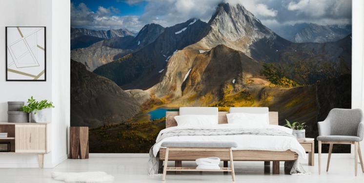 canadese berg in de herfst met meren behang