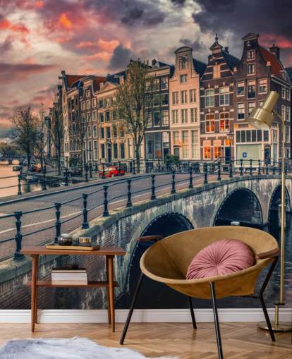 Fondo de pantalla de amsterdam puente y casas al atardecer Fondo de pantalla de amsterdam puente y casas al atardecer