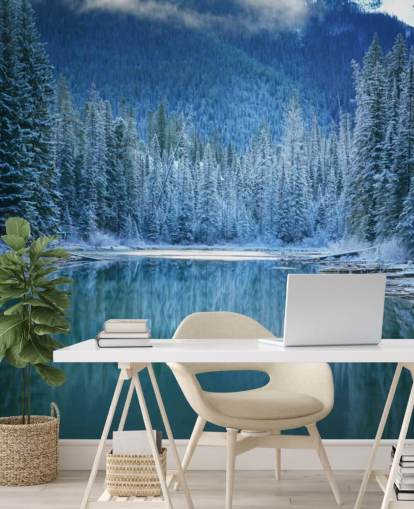 papel de parede snowy forest by lake papel de parede snowy forest by lake