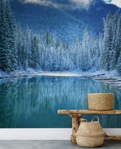 papel de parede snowy forest by lake papel de parede snowy forest by lake