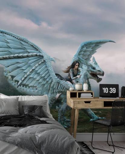 sininen lohikäärme on ratsastanut nainen tapetti sininen lohikäärme on ratsastanut nainen tapetti