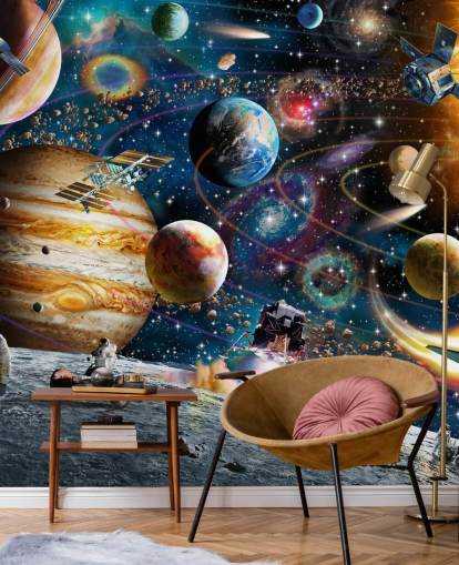 anpassningsbar rymdtapet väggmålning som heter Space Odyssey av Adrian Chesterman för barnets sovrum anpassningsbar rymdtapet väggmålning som heter Space Odyssey av Adrian Chesterman för barnets sovrum