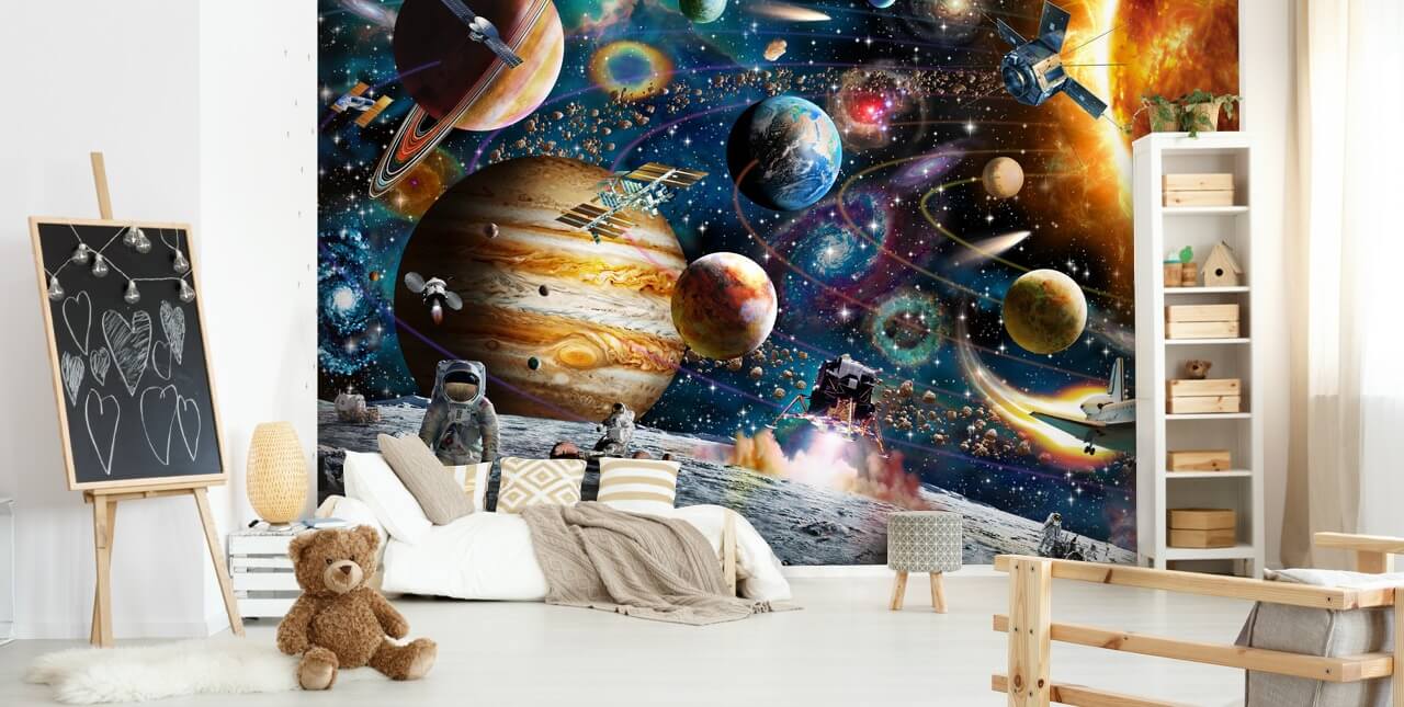 customisable space wallpaper mural called Space Odyssey by Adrian Chesterman for child's bedroom