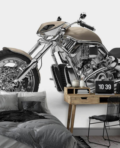 Grey Chopper Motorbike on White Background Wallpaper Grey Chopper Motorbike on White Background Wallpaper