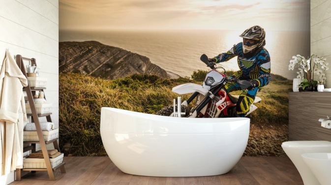 Motorbiker By Coast Wallpaper