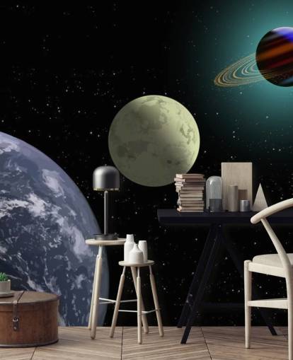 Earth Moon En Saturn Behang Muurschildering Earth Moon En Saturn Behang Muurschildering