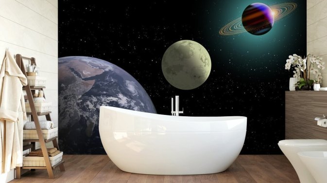 Papier Peint Fresque Terre Lune Et Saturne