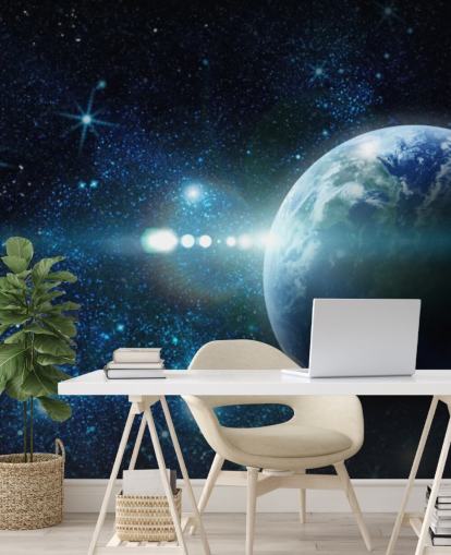 Personalisierbare Planetentapete in Dunkelblau und Weiß mit dem Namen Realistic Planet Earth in Space für Schlafzimmer Personalisierbare Planetentapete in Dunkelblau und Weiß mit dem Namen Realistic Planet Earth in Space für Schlafzimmer