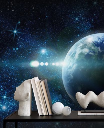 mörkblå och vit anpassningsbar planet tapet kallad Realistic Planet Earth in Space för sovrum mörkblå och vit anpassningsbar planet tapet kallad Realistic Planet Earth in Space för sovrum