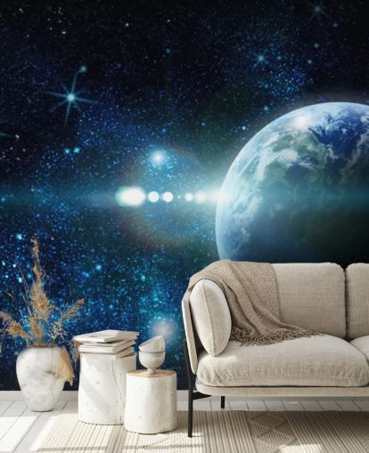 carta da parati personalizzabile blu scuro e bianco chiamata Realistic Planet Earth in Space per camere da letto carta da parati personalizzabile blu scuro e bianco chiamata Realistic Planet Earth in Space per camere da letto