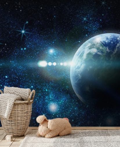 papier peint de planète personnalisable bleu foncé et blanc appelé Realistic Planet Earth in Space pour les chambres papier peint de planète personnalisable bleu foncé et blanc appelé Realistic Planet Earth in Space pour les chambres