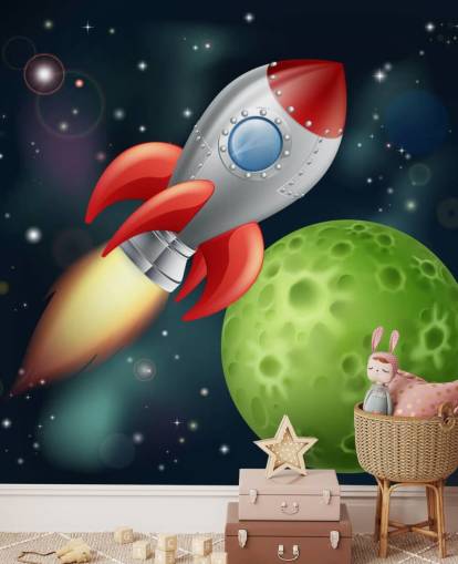 Cartoon Rocket Speeding Across Space Mural Cartoon Rocket Speeding Across Space Mural