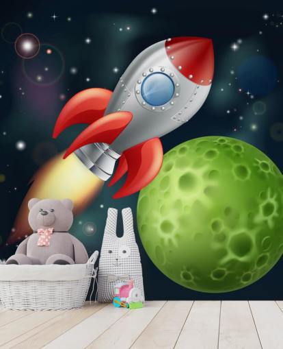 Cartoon Rakete rasend quer durch den Weltraum Wandbild Cartoon Rakete rasend quer durch den Weltraum Wandbild
