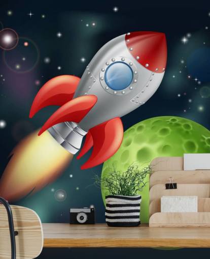 Cartoon Rocket Speeding Across Space Mural Cartoon Rocket Speeding Across Space Mural