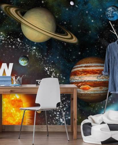 fargerikt tilpassbart romtapet veggmaleri kalt 3D Solar System for barnas soverom fargerikt tilpassbart romtapet veggmaleri kalt 3D Solar System for barnas soverom