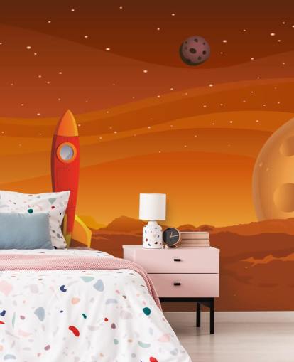 Cartoon Rocket on Mars Wall Mural Cartoon Rocket on Mars Wall Mural