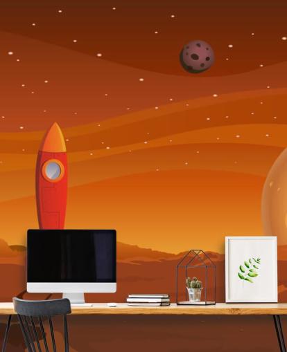 Cartoon Rocket on Mars Wall Mural Cartoon Rocket on Mars Wall Mural