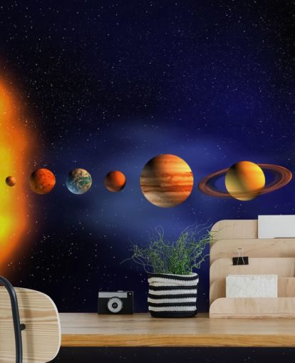 blue and orange planet wallpaper mural called Solar System for child's bedroom blue and orange planet wallpaper mural called Solar System for child's bedroom