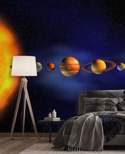 blue and orange planet wallpaper mural called Solar System for child's bedroom blue and orange planet wallpaper mural called Solar System for child's bedroom