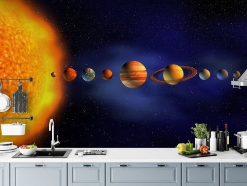 blue and orange planet wallpaper mural called Solar System for child's bedroom