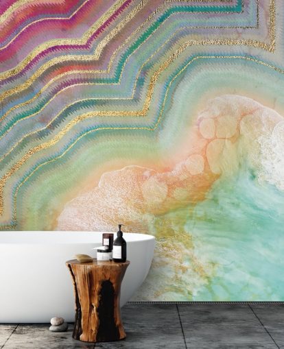 pink, fersken og turkis geode effekt tapet pink, fersken og turkis geode effekt tapet