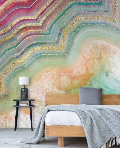 papel de parede de efeito geodo rosa, pêssego e turquesa papel de parede de efeito geodo rosa, pêssego e turquesa