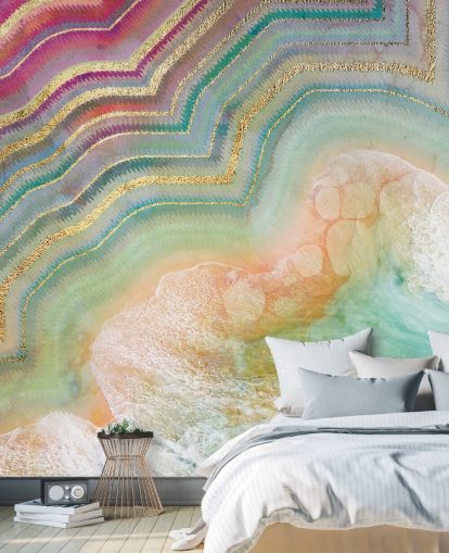 Tapete mit Geode-Effekt in Rosa, Pfirsich und Türkis Tapete mit Geode-Effekt in Rosa, Pfirsich und Türkis