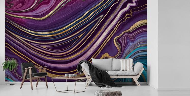 papel pintado geoda morada y dorada