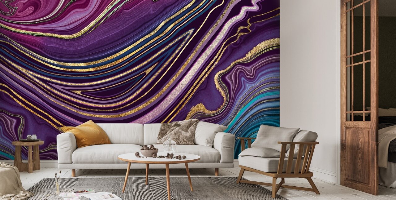 Purple Stripe Wall Mural Wallsauce UK