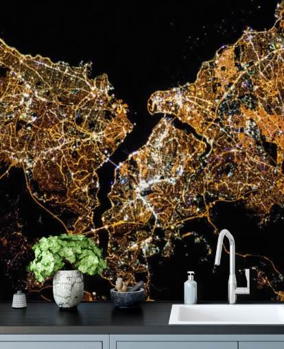 mapa colorido preto e dourado de istambul papel de parede mapa colorido preto e dourado de istambul papel de parede