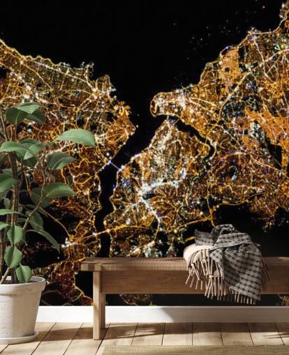 Papel pintado de mapa de Estambul de color negro y dorado Papel pintado de mapa de Estambul de color negro y dorado